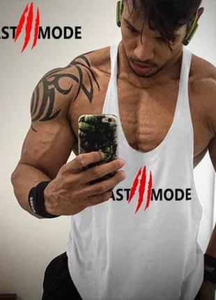 Майка мужская спортивная с узкими бретелями "beast mode" черная