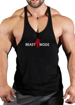 Майка мужская спортивная с узкими бретелями "beast mode" черная