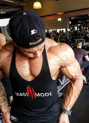 Майка мужская спортивная с узкими бретелями "beast mode" черная