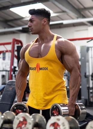 Майка мужская спортивная с узкими бретелями "beast mode" черная