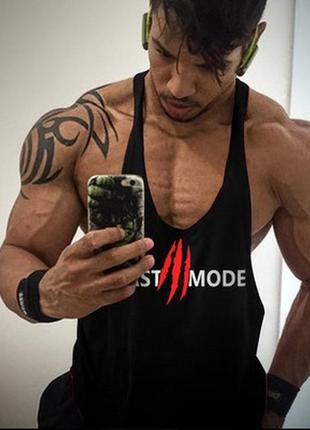 Майка мужская спортивная с узкими бретелями "beast mode" черная