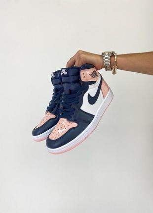 Шикарные женские кроссовки nike air jordan 1 retro high og atmosphere синие с розовым4 фото