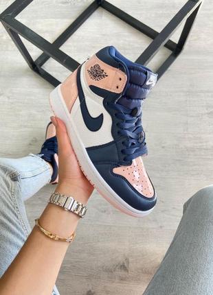 Розкішні жіночі кросівки nike air jordan 1 retro high og atmosphere сині з рожевим