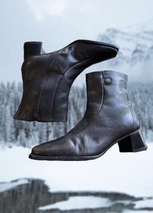 Зимові шкіряні ботильйони чоботи на підборах  janet d оригінал,коричневі