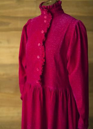 Викторианское вельветовое винтажное платье цвета фуксии миди женское laura ashley, размер l4 фото