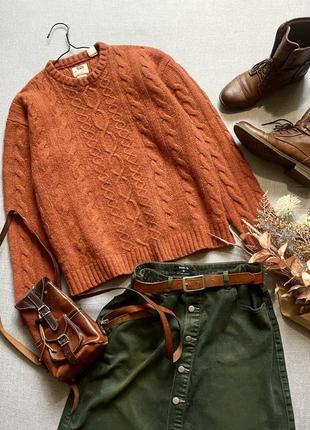 Levi's оригинал тёплый, оранжевый, свитер, унисекс, оверсайз, с косами, шерсть, дорогой бренд5 фото