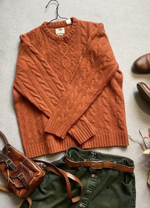 Levi's оригинал тёплый, оранжевый, свитер, унисекс, оверсайз, с косами, шерсть, дорогой бренд7 фото