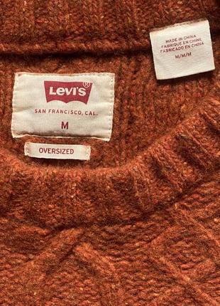 Levi's оригинал тёплый, оранжевый, свитер, унисекс, оверсайз, с косами, шерсть, дорогой бренд9 фото