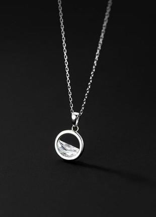 Подвеска океан серебряная в виде круга с фианитом, короткая цепочка + кулон, серебро 925 пробы, длина 40+5 см