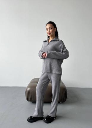 Костюм вязка брюки шырокие и кофта на молнии свитер6 фото