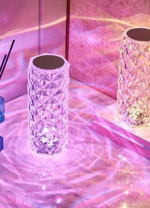 Настільна led лампа крістал роза кришталева crystal rose на акумуляторі з сенсорним керуванням