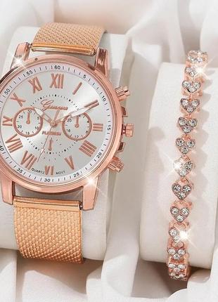 Дуже гарний комплект аксесуарів 💥😍😍 годинник geneva gold rose⌚ і браслет3 фото