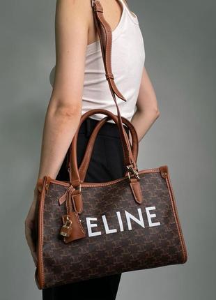 Celine horizontal cabas in triomphe with print tan brown сумка4 фото