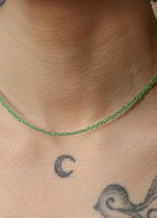 Чокер шпінель (сплав) зелена d-2мм + - l-40-45см фурнітура гіпоалерген колір срібло