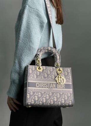 Жіноча сумка christian dior medium lady d-lite bag grey6 фото