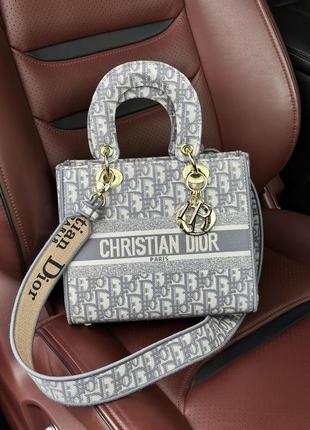 Жіноча сумка christian dior medium lady d-lite bag grey5 фото