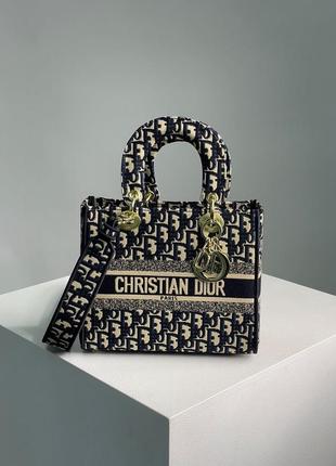 Женская сумка christian dior medium lady d-lite bag blue/beige4 фото