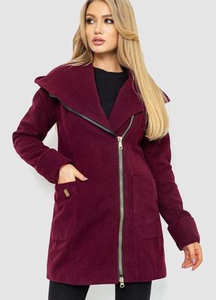 Пальто жіноче з капюшоном, колір бордовий1 фото