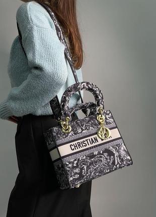 Жіноча сумка christian dior medium lady d-lite bag black/tiger2 фото