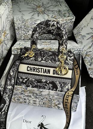 Жіноча сумка christian dior medium lady d-lite bag black/tiger1 фото