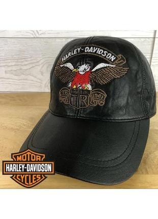 Harley davidson. черная кожаная кепка р. 56-58. вышитый логотип спереди.