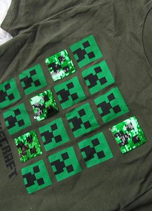 Футболка майнкрафт з двостороннім візерунком з паєток крипер minecraft creeper marks & spencer7 фото