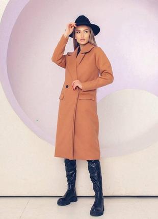 Женское демисезонное пальто длина миди классический прямой крой воротник с отложными бортами кармана3 фото