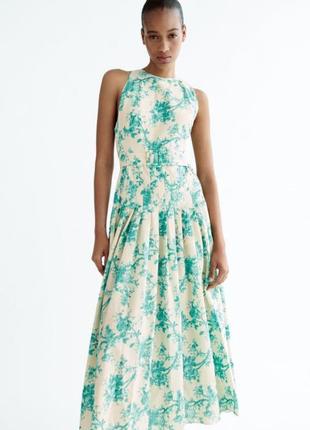 Zara printed midi turquoise dress1 фото