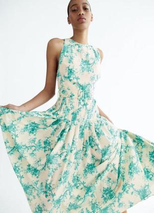 Zara printed midi turquoise dress4 фото