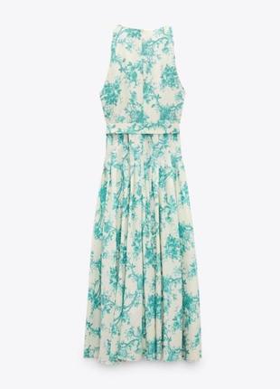 Zara printed midi turquoise dress5 фото