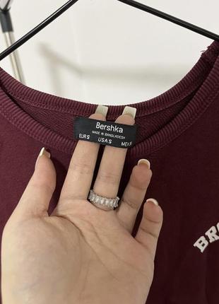 Базовий світшот xs/s bershka бордовий гольф лонгсліва водолазка на манжетах із принтом2 фото