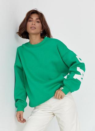 Женская теплая толстовка с аппликацией на спине - зеленый цвет, l
