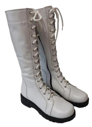 Жіночі високі чоботи зі шкіри зі шнурком і блискавкою утеплені байкою 36-41 від виробника єврокомфорт