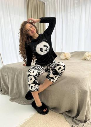 Пушистая пижама с пандой теплая домашняя одежда2 фото