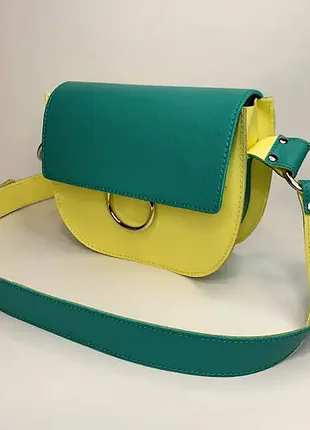 Сумка женская "рута" натуральная кожа, желтая / бирюзовая