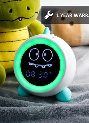 Дитячий будильник, годинник для тренування сну для малюків із нічними вогнями, звукова машина (зелений)5 фото