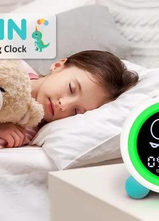 Дитячий будильник, годинник для тренування сну для малюків із нічними вогнями, звукова машина (зелений)7 фото