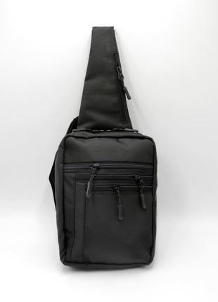 Сумка-слинг черная мужская, сумка через плечо однотонная, барсетка средняя из ткани оскфорд