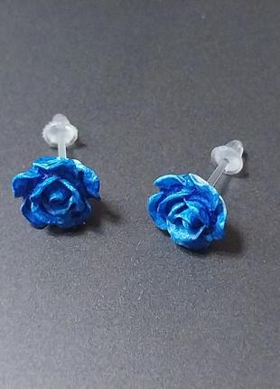 Сережки цвяхи гвіздочки гвоздики біжутерія модні стильні на свято побачення фотосесію сині троянди6 фото