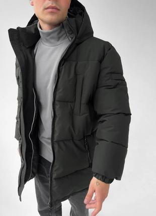 Мужская удлиненная зимняя куртка парка хаки с капюшоном