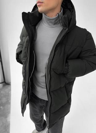 Мужская удлиненная зимняя куртка парка хаки с капюшоном