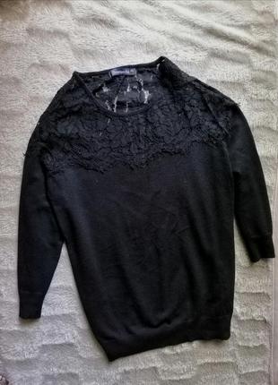 Кофточка реглан свитшот свитер чёрная с ажурной вставкой гюипюр вискоза1 фото