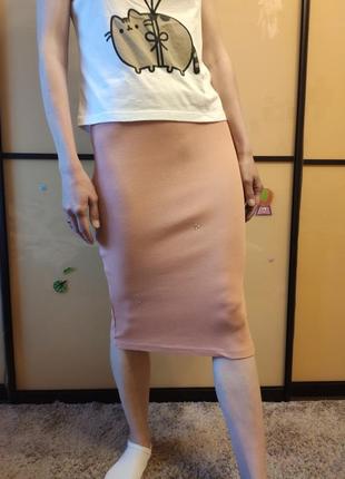 Розовая юбка карандаш со стразами terranova2 фото