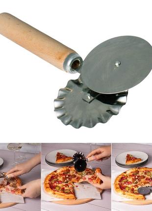 Многофункциональный соединительный нож 2 в 1 для пиццы и теста с роликом и деревянной ручкой 17.5 см