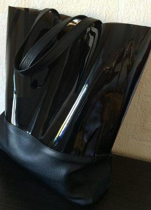 Стильная ,модная женская комбинированная кожаная/силиконовая черная сумка4 фото