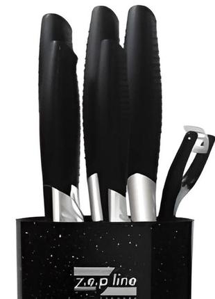 Профессиональный набор ножей zepline zp-046 с подставкой 7 предметов черный3 фото