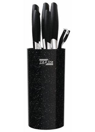 Профессиональный набор ножей zepline zp-046 с подставкой 7 предметов черный2 фото