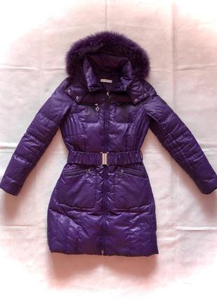 Куртка удлиненная натуральный пух фиолетовая5 фото
