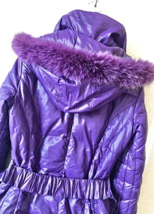 Куртка подовжена натуральний пух фіолетова1 фото
