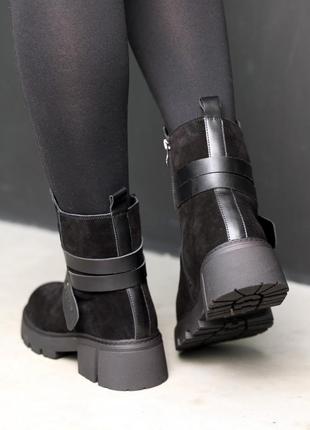 Ботинки женские замшевые мех черные6 фото